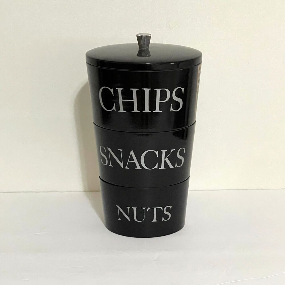 Vintage Mid-Century Nesting Stacking Tower Snacks Chips Nuts Server Black 60s